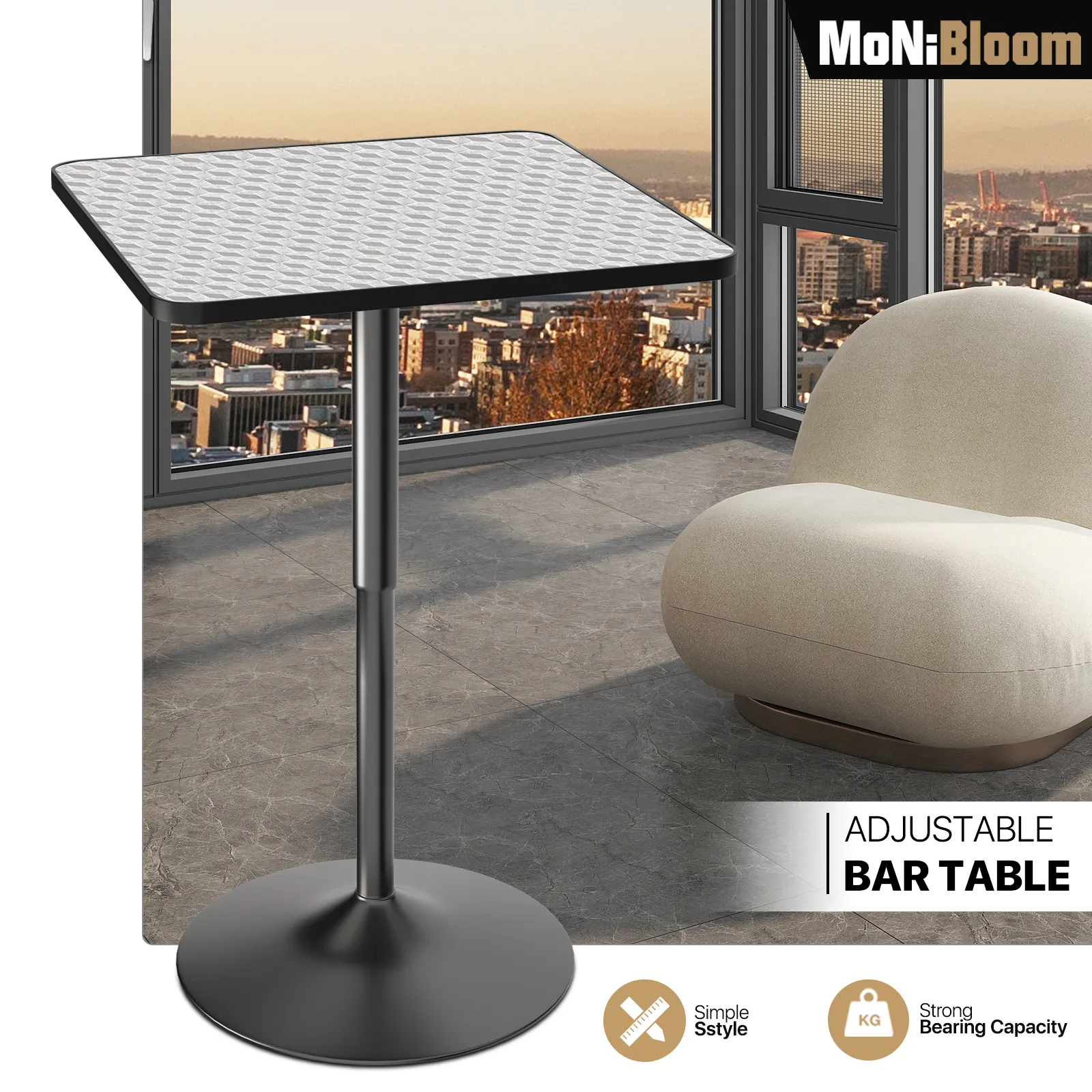 Bar Table - Adjustable Height - 23.6" x 23.6"
