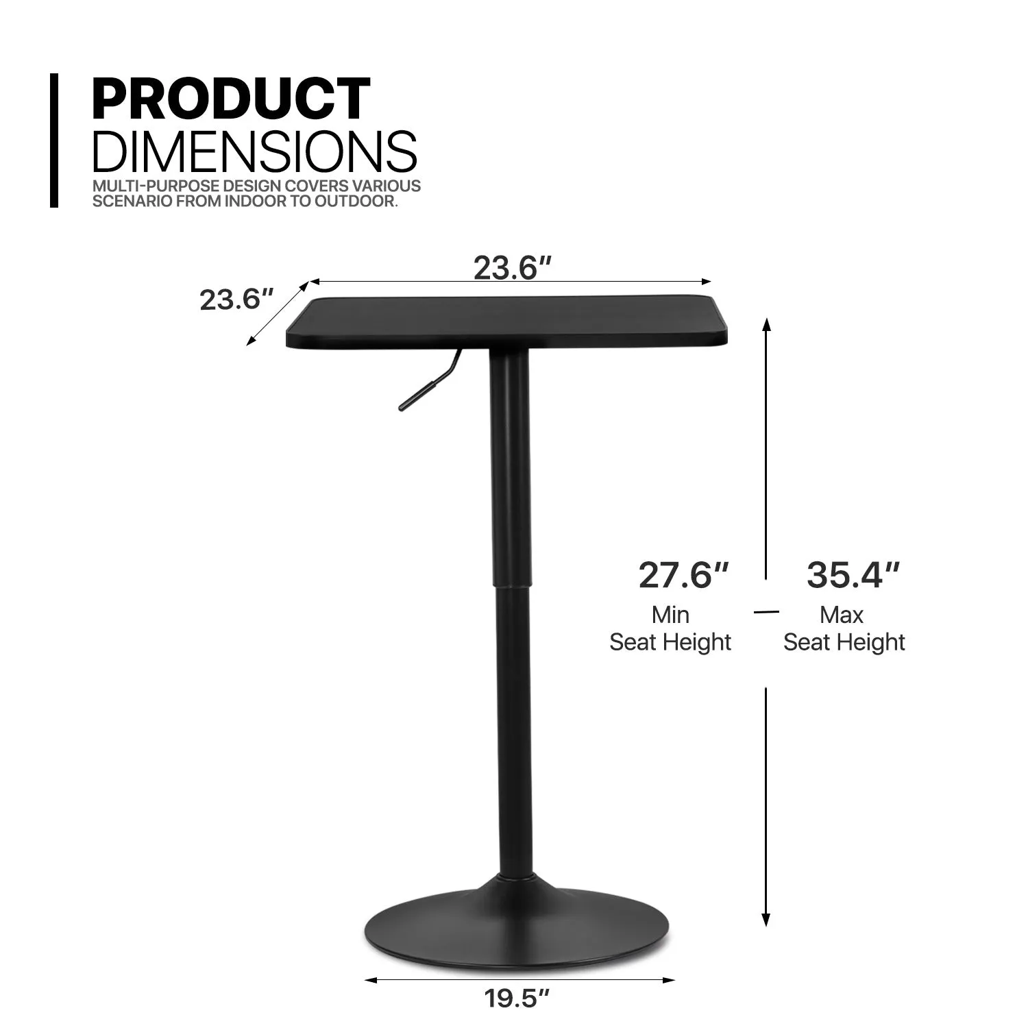 Bar Table - Adjustable Height - 23.6" x 23.6"