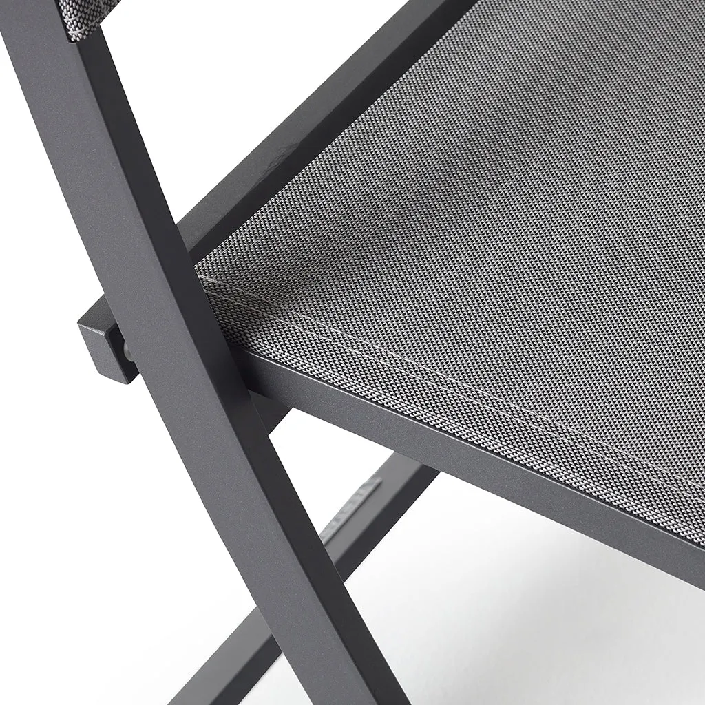 Bistro Folding Sling Chair in Charcoal Aluminum with Silver Grey Mesh