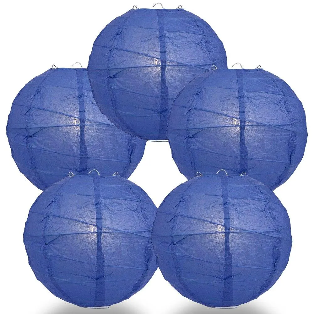 BLOWOUT 5-PACK 14" Dark Blue Round Paper Lantern, Crisscross Ribbing, Chinese Hanging Wedding & Party Decoration