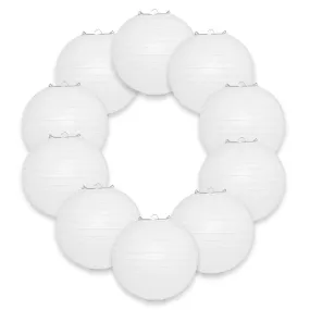 BULK PACK (10) 12" White Round Paper Lanterns, Even Ribbing, Hanging Decoration