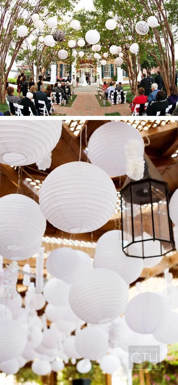 BULK PACK (10) 12" White Round Paper Lanterns, Even Ribbing, Hanging Decoration