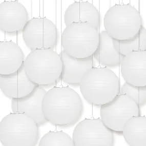 BULK PACK (50) 14" White Round Paper Lanterns, Even Ribbing, Hanging Decoration