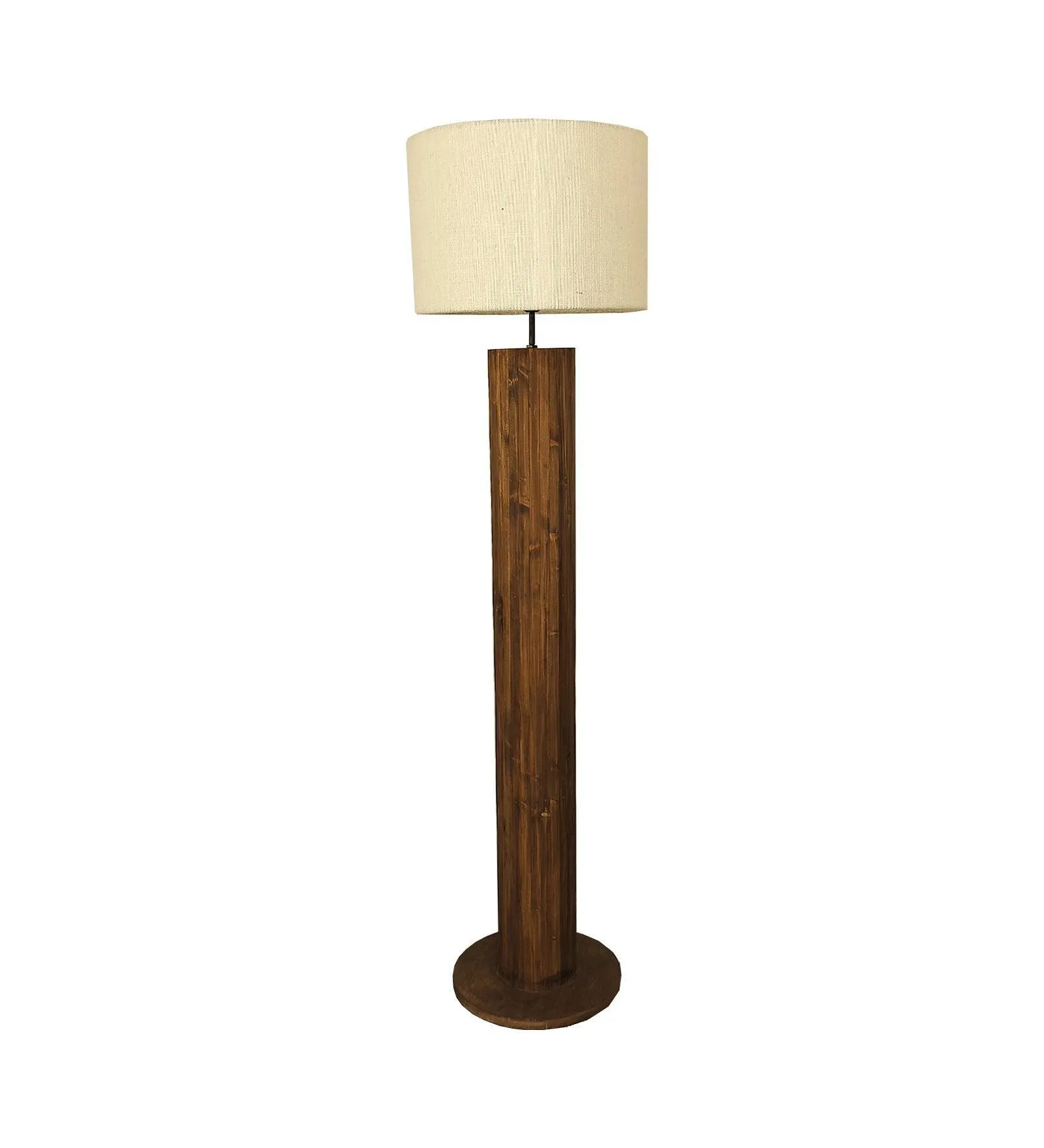 Cedar Wooden Floor Lamp with Beige Fabric | Lampshade with Brown Base