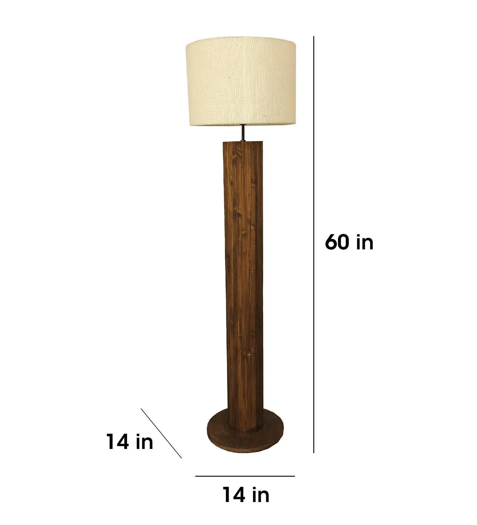 Cedar Wooden Floor Lamp with Beige Fabric | Lampshade with Brown Base