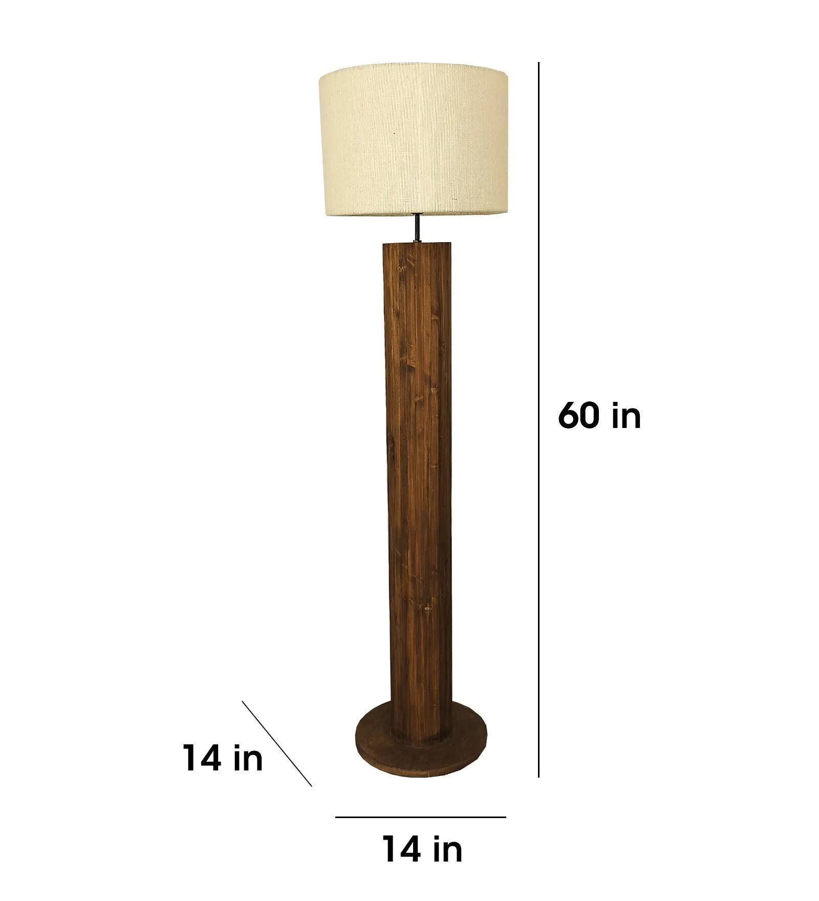 Cedar Wooden Floor Lamp with Beige Fabric | Lampshade with Brown Base
