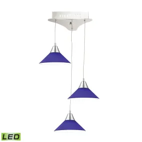 Cono Triple Led Pendant Complete with Blue Glass Shade and Holder ELK Lighting