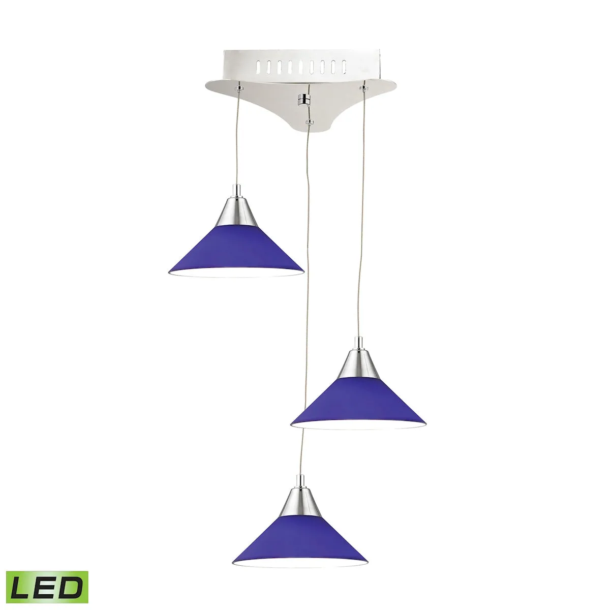 Cono Triple Led Pendant Complete with Blue Glass Shade and Holder ELK Lighting