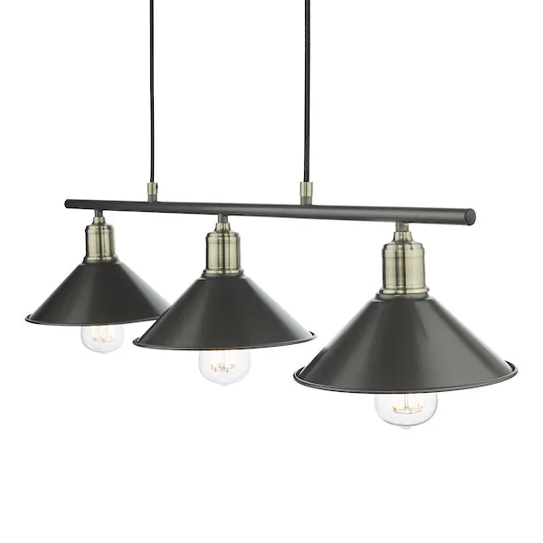 Dar Jalen 3 Bar Pendant Graphite & Antique Brass