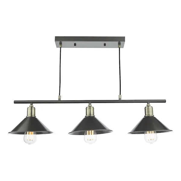 Dar Jalen 3 Bar Pendant Graphite & Antique Brass