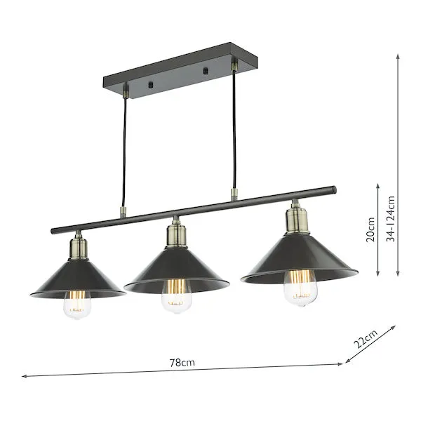 Dar Jalen 3 Bar Pendant Graphite & Antique Brass
