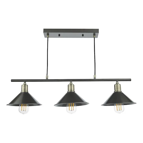 Dar Jalen 3 Bar Pendant Graphite & Antique Brass