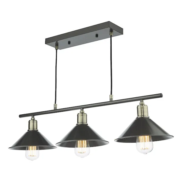 Dar Jalen 3 Bar Pendant Graphite & Antique Brass