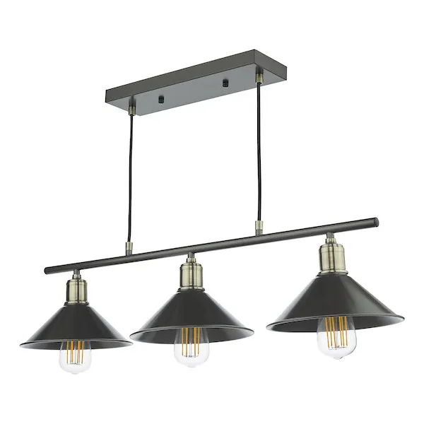 Dar Jalen 3 Bar Pendant Graphite & Antique Brass