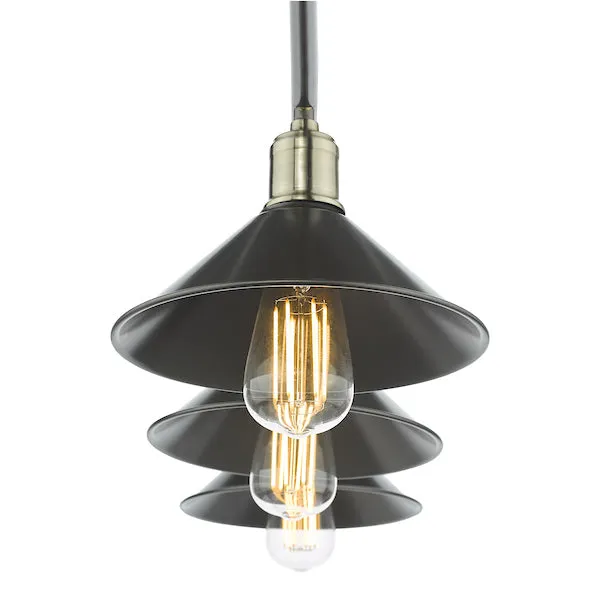 Dar Jalen 3 Bar Pendant Graphite & Antique Brass