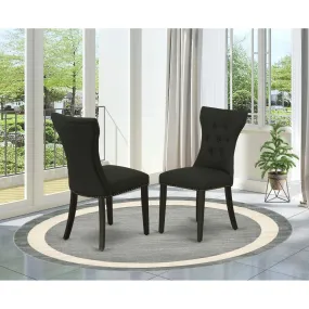East West Furniture GAP1T24 Gallatin Parsons Dining Chairs - Button Tufted Nailhead Trim Black Linen Fabric Upholstered Chairs, Set of 2, Black