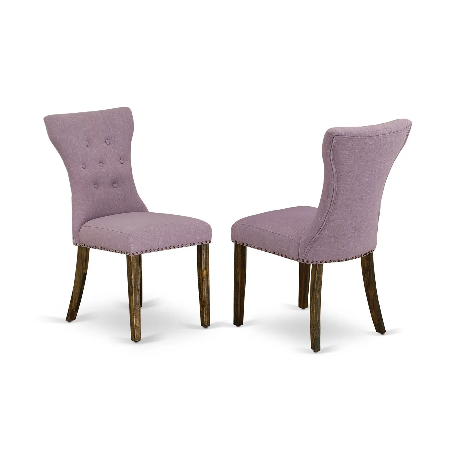East West Furniture GAP7T40 Gallatin Parson Kitchen Chairs - Button Tufted Nailhead Trim Dahlia Linen Fabric Padded Dining Chairs, Set of 2, Jacobean