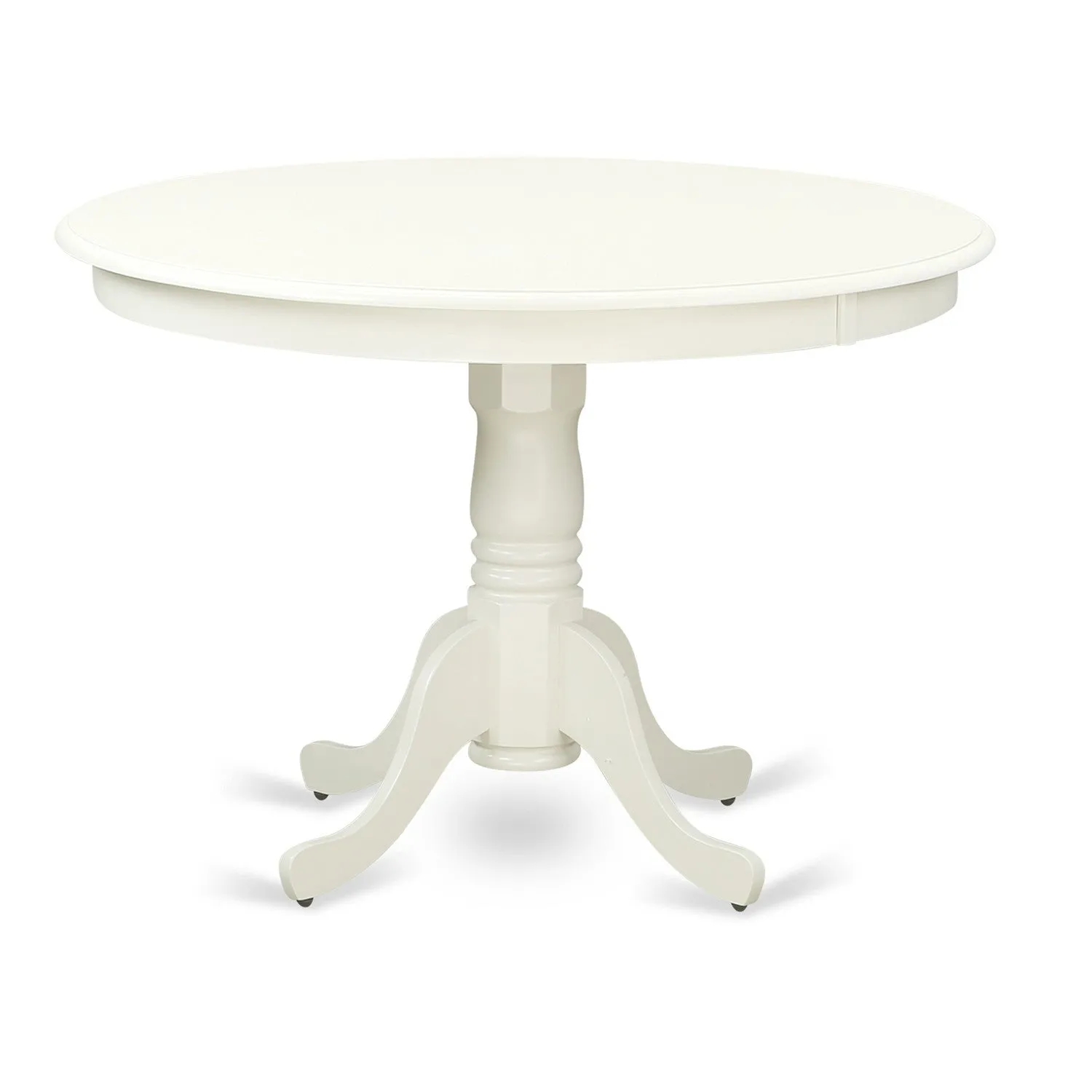 East West Furniture HLDR5-LWH-07 5 Piece Dinette Set for 4 Includes a Round Dining Room Table with Pedestal and 4 Gray Linen Fabric Parsons Dining Chairs, 42x42 Inch, Linen White