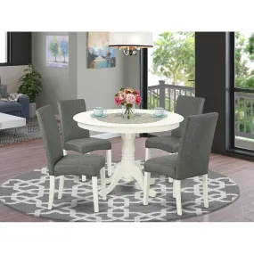 East West Furniture HLDR5-LWH-07 5 Piece Dinette Set for 4 Includes a Round Dining Room Table with Pedestal and 4 Gray Linen Fabric Parsons Dining Chairs, 42x42 Inch, Linen White