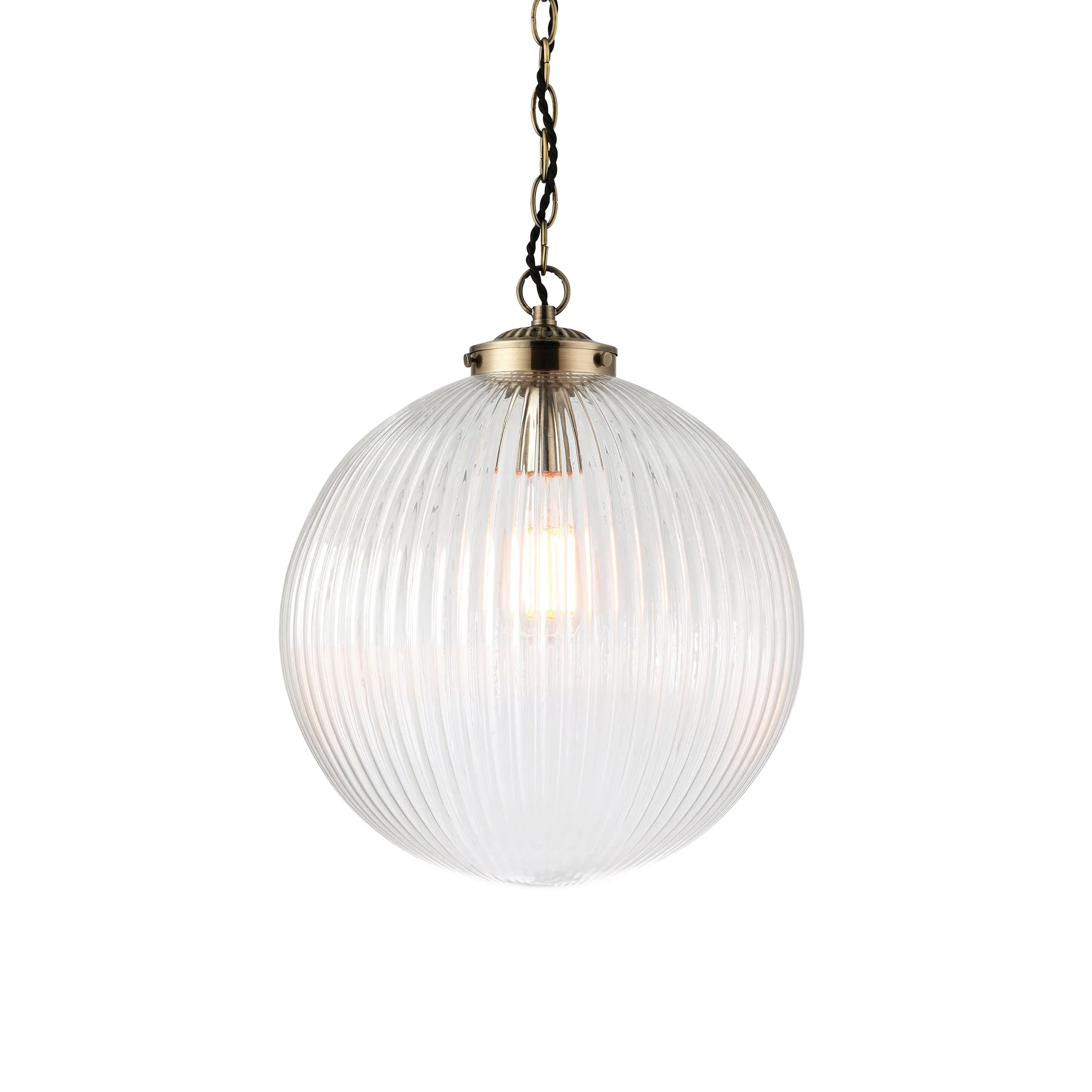 Endon Brydon Antique Brass & Ribbed Glass Pendant Large