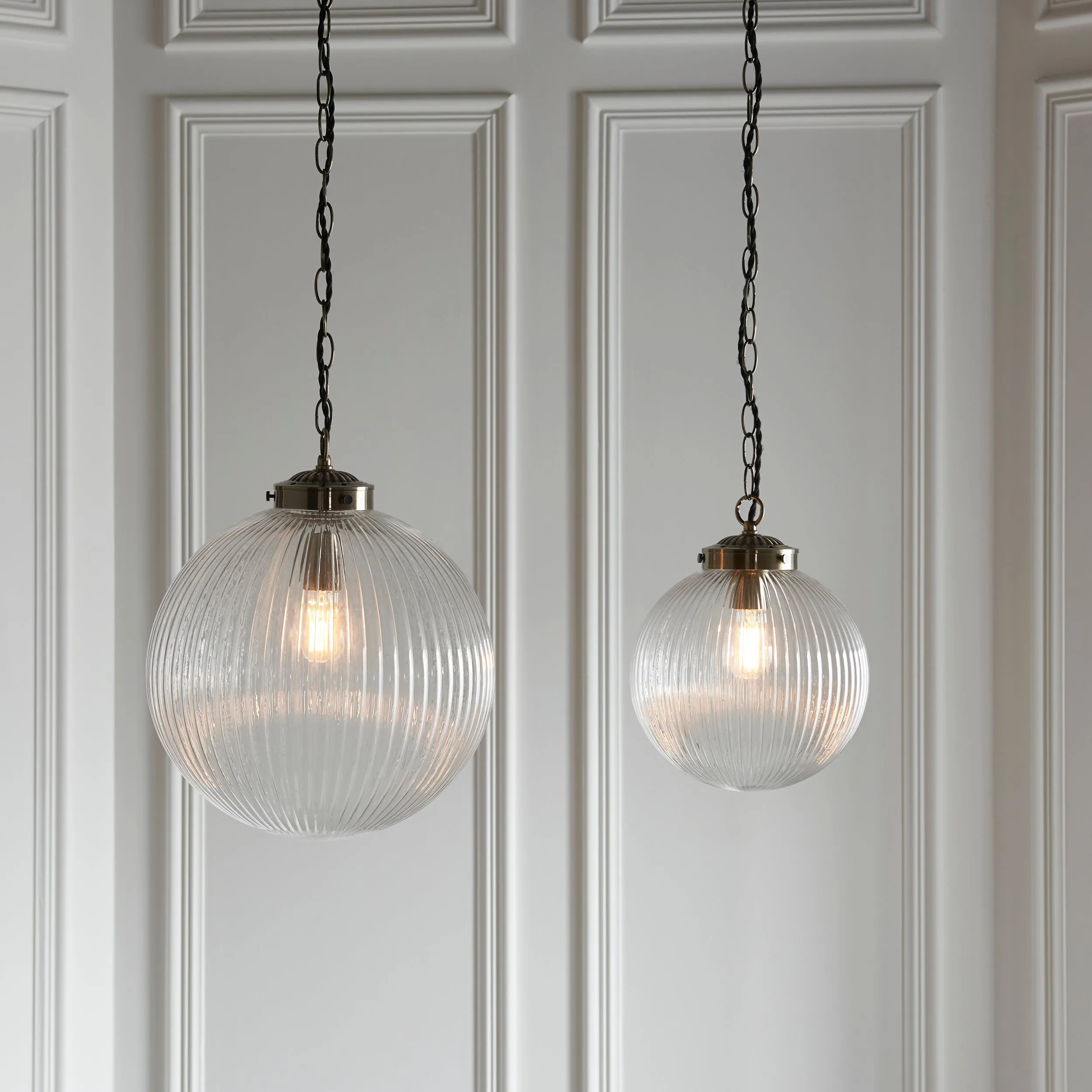 Endon Brydon Antique Brass & Ribbed Glass Pendant Large