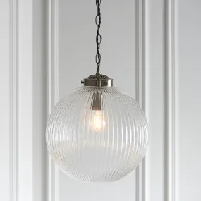 Endon Brydon Antique Brass & Ribbed Glass Pendant Large