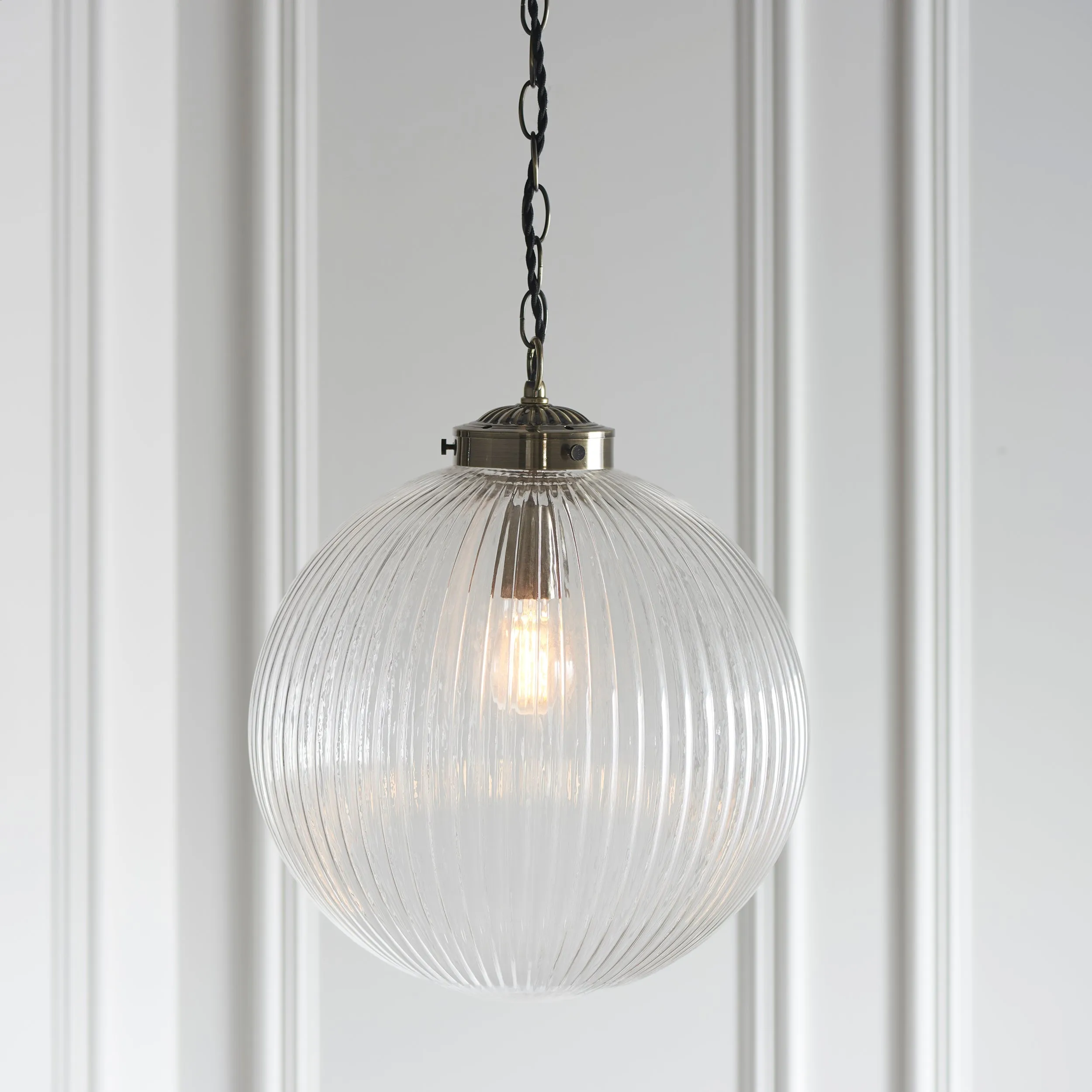 Endon Brydon Antique Brass & Ribbed Glass Pendant Large