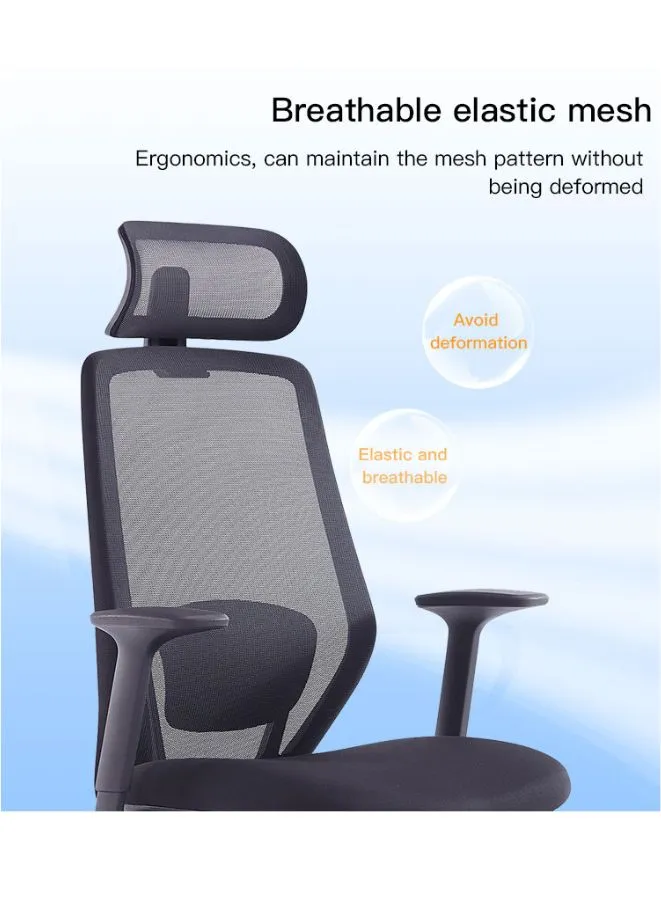 Executive High Back Mesh Office Chair With Headrest, Height Adjustable Black Frame Chair