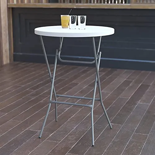 Flash Furniture Round Plastic Bar Height Folding Event Tables, Set of 8, Granite White