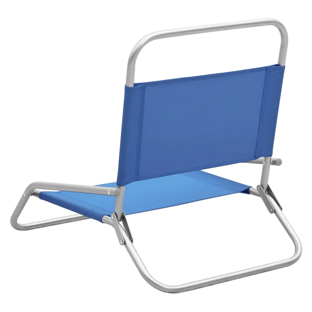 Folding Beach Chairs 2 pcs Blue Fabric