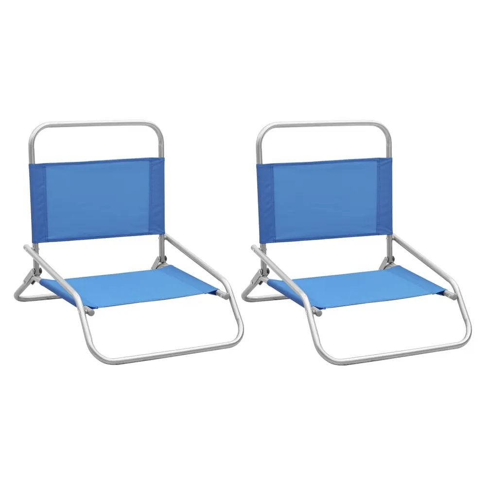 Folding Beach Chairs 2 pcs Blue Fabric