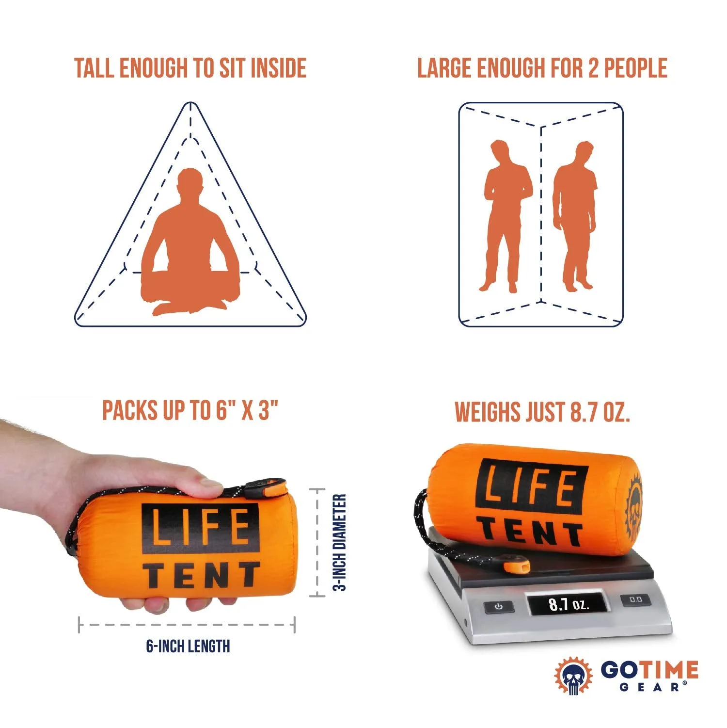 Go Time Gear Life Tent Emergency Survival Shelter - 2 Person Emergency Tent - Use As Survival Tent, Emergency Shelter, Tube Tent, Survival Tarp - Includes Survival Whistle & Paracord (Orange)
