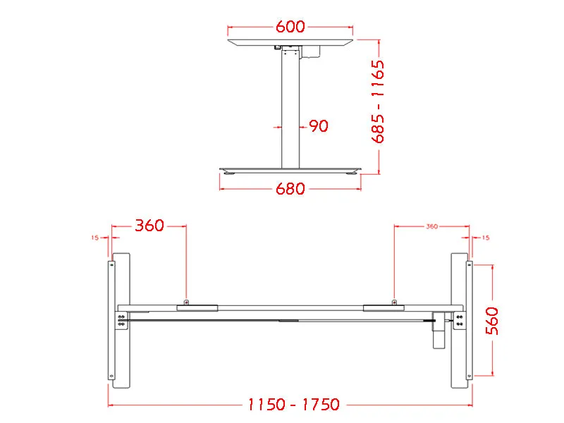 Height Adjustable Desk Frame 685-1165mm Black Electric - Right Hand Motor