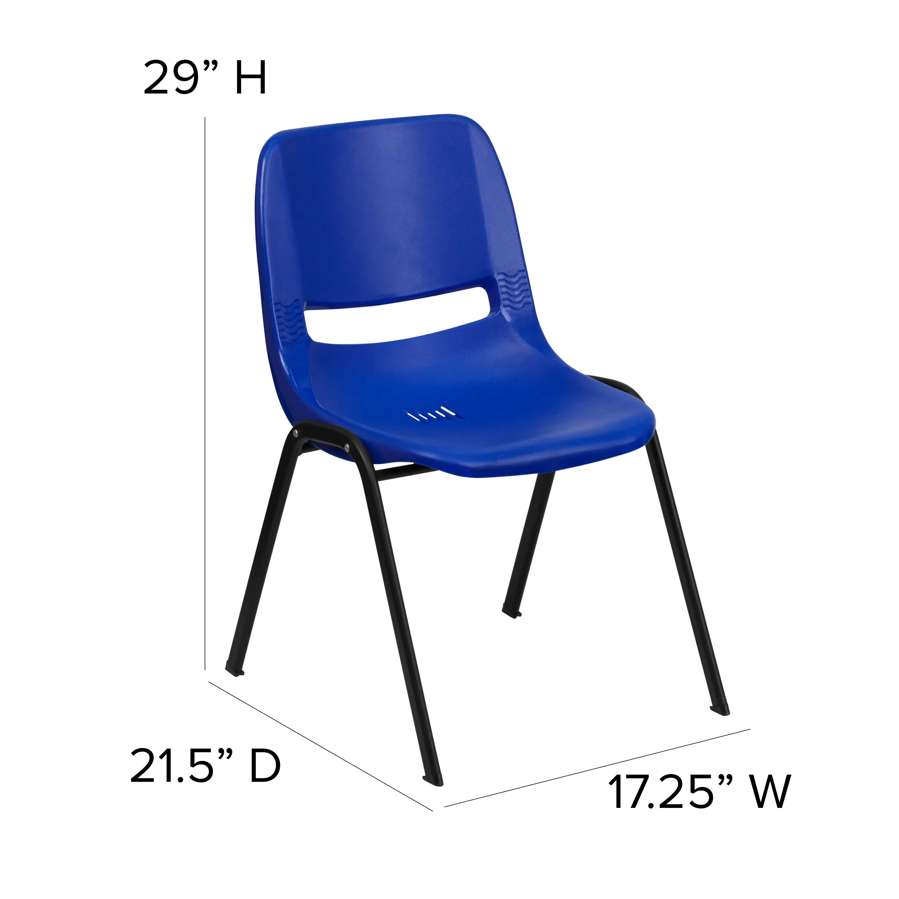 HERCULES Series 661 lb. Capacity Navy Ergonomic Shell Stack Chair with Black Frame and 16'' Seat Height