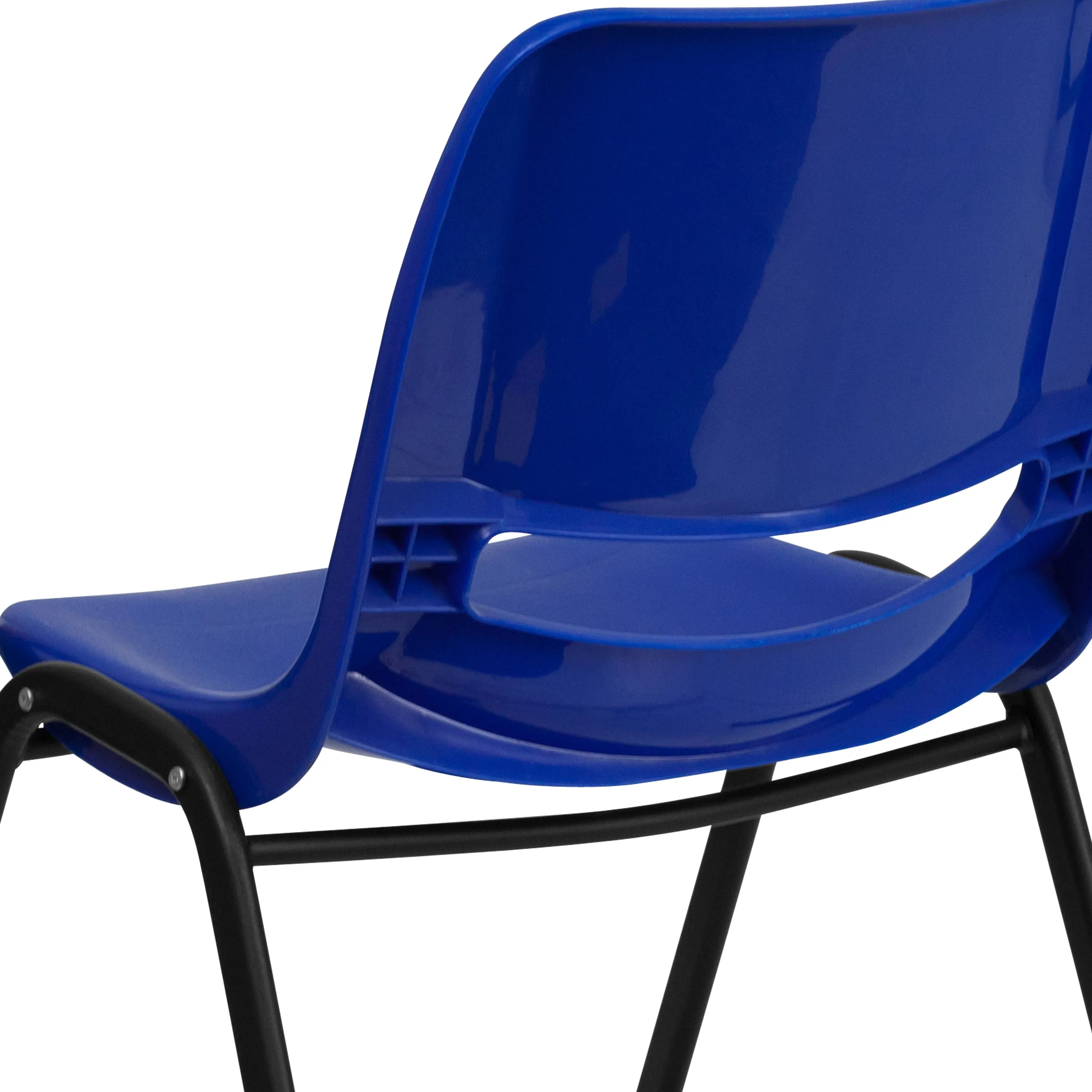 HERCULES Series 661 lb. Capacity Navy Ergonomic Shell Stack Chair with Black Frame and 16'' Seat Height