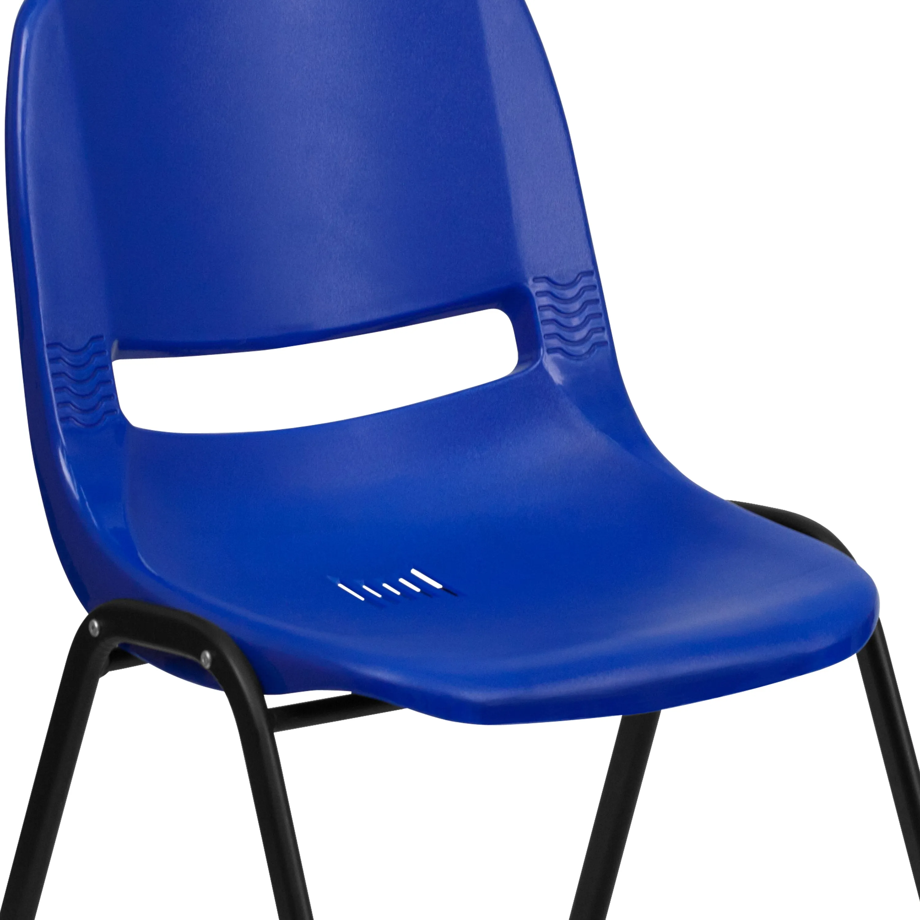 HERCULES Series 661 lb. Capacity Navy Ergonomic Shell Stack Chair with Black Frame and 16'' Seat Height