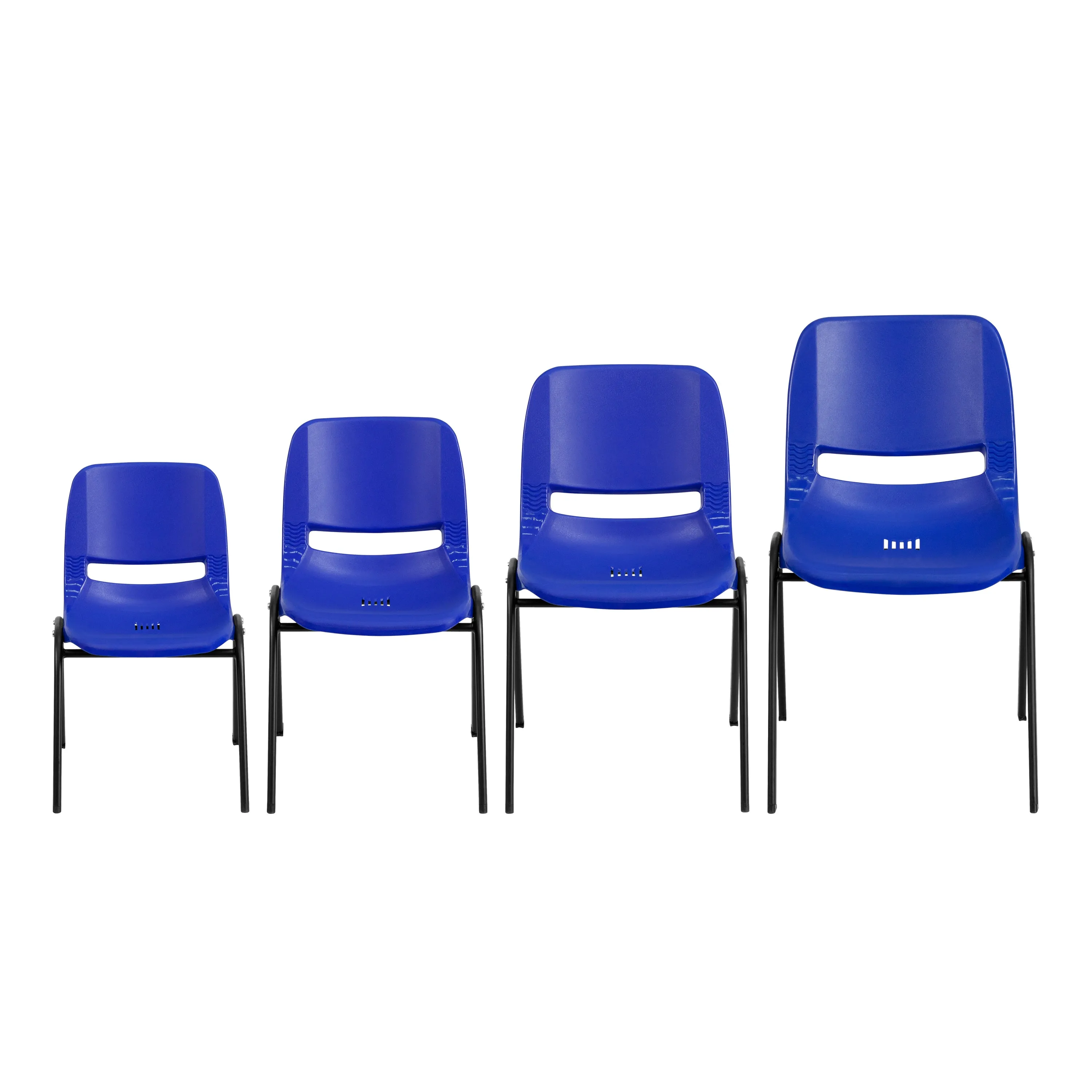 HERCULES Series 661 lb. Capacity Navy Ergonomic Shell Stack Chair with Black Frame and 16'' Seat Height