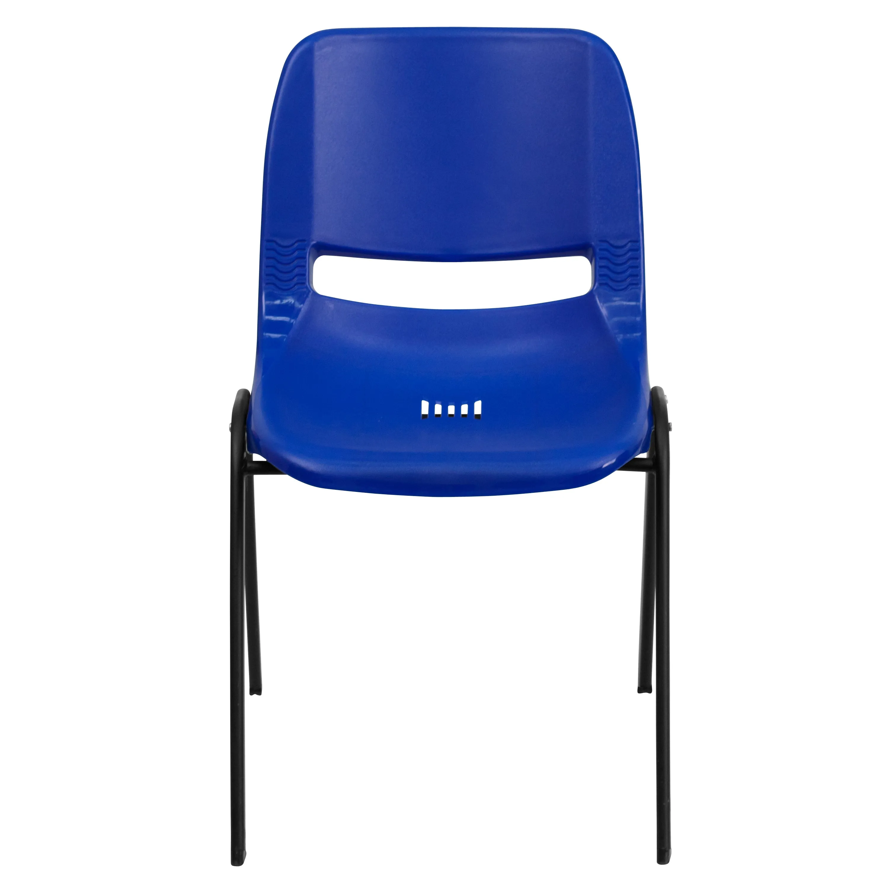HERCULES Series 661 lb. Capacity Navy Ergonomic Shell Stack Chair with Black Frame and 16'' Seat Height