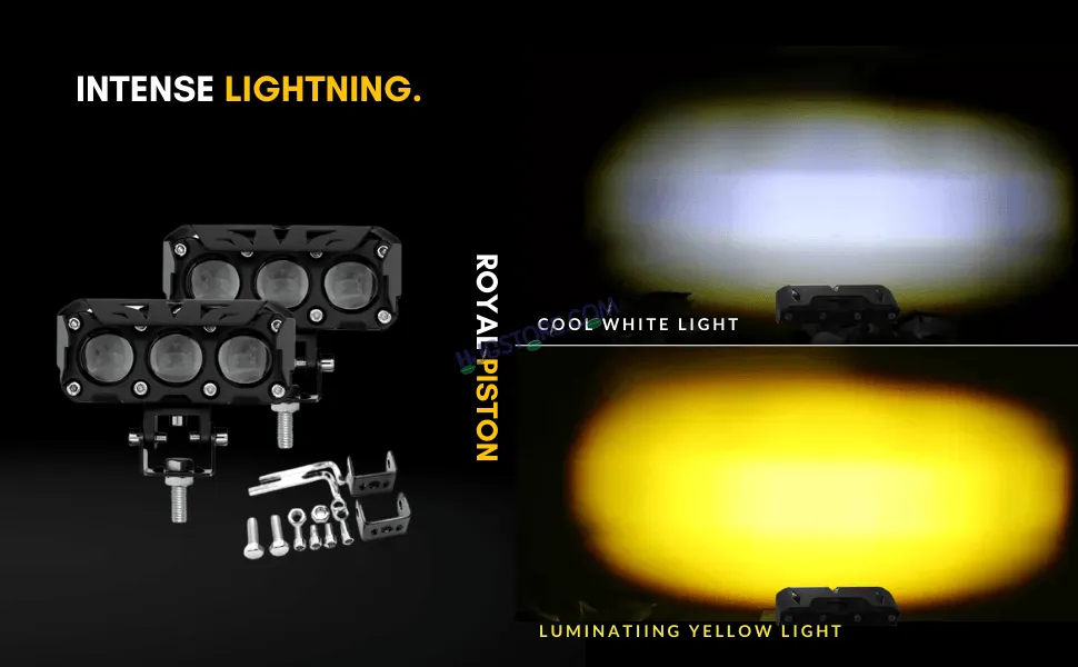HJG Future Eyes 3 LED 120W Fog Light (3 Round LED HJG Fog Light, 60W per pc * 2 = 120W Total) White Yellow