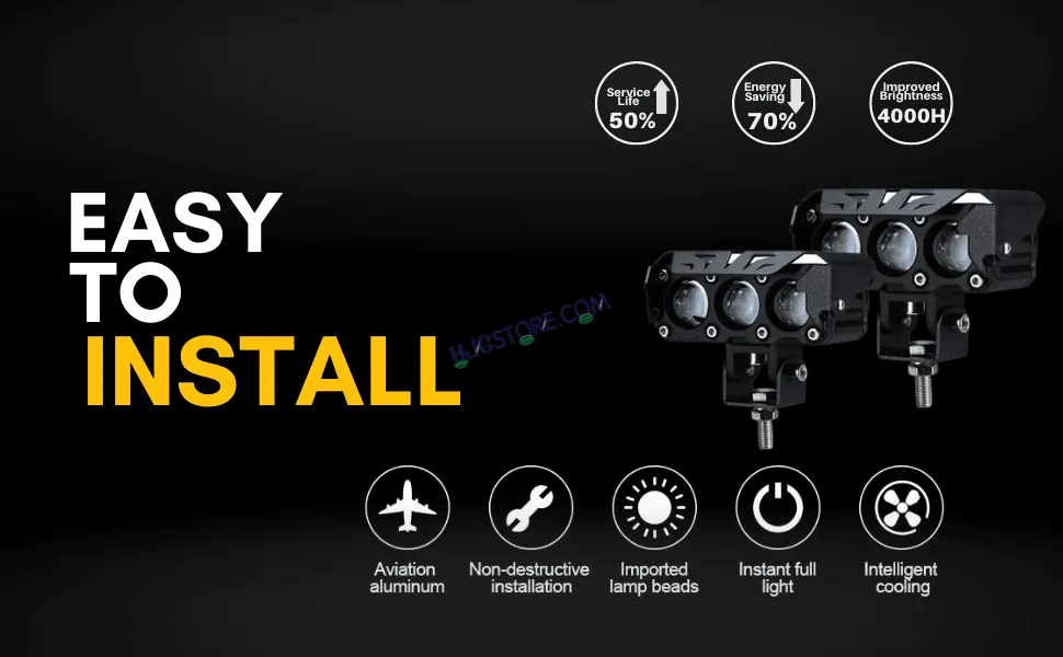 HJG Future Eyes 3 LED 120W Fog Light (3 Round LED HJG Fog Light, 60W per pc * 2 = 120W Total) White Yellow