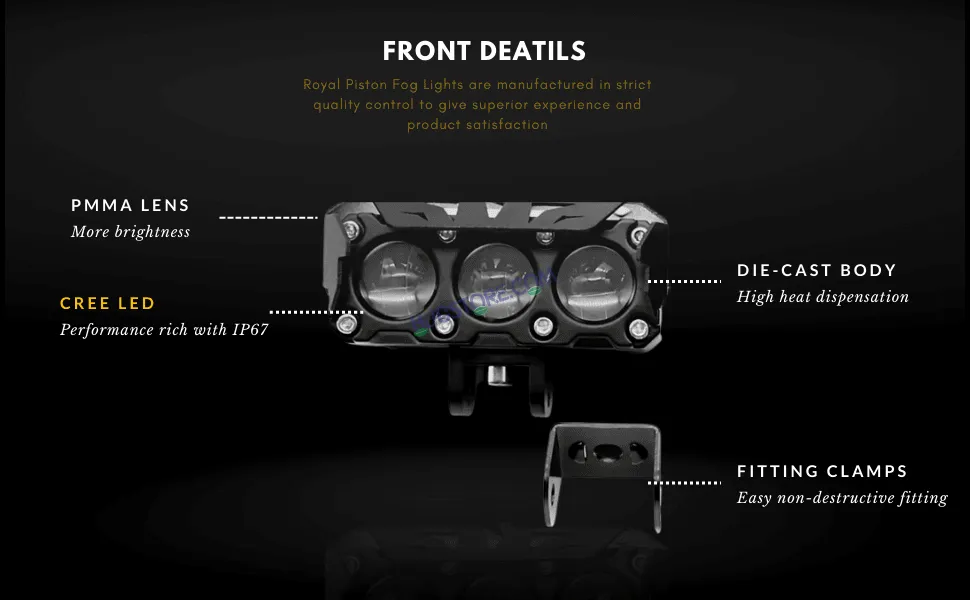 HJG Future Eyes 3 LED 120W Fog Light (3 Round LED HJG Fog Light, 60W per pc * 2 = 120W Total) White Yellow