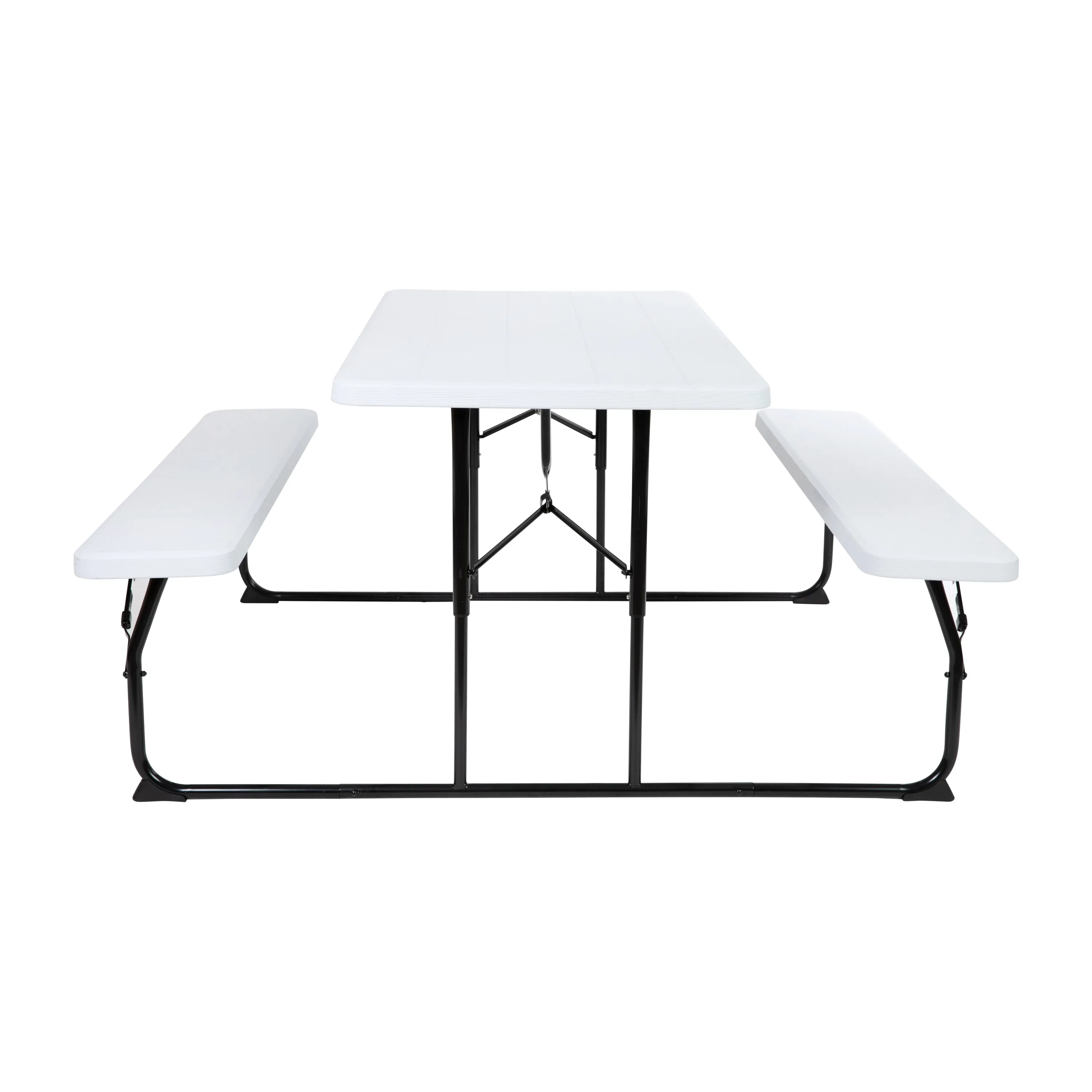Insta-Fold White Wood Grain Folding Picnic Table and Benches - 4.5 Foot Folding Table