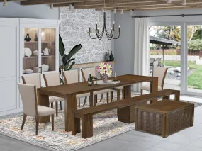 Luxe by East West Furniture X07VE-BC8-04 -10 Pieces Extendable Dining Set Includes a Rectangle Kitchen Table, 1 Coffee Table, 7 Dining Chairs and 1 Modern Bench, Antique Walnut