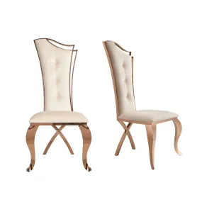 Modrest Bonnie - Beige Velvet & Rose Gold Dining Chair (Set of 2)