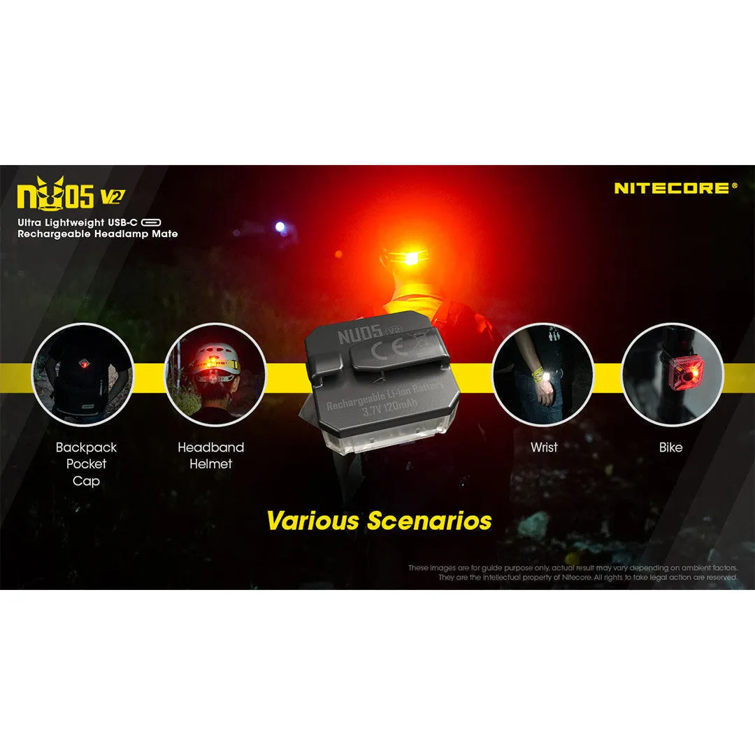 Nitecore NU05-V2 Red/White Safety and Signal Light (USB-C Rechargeable)