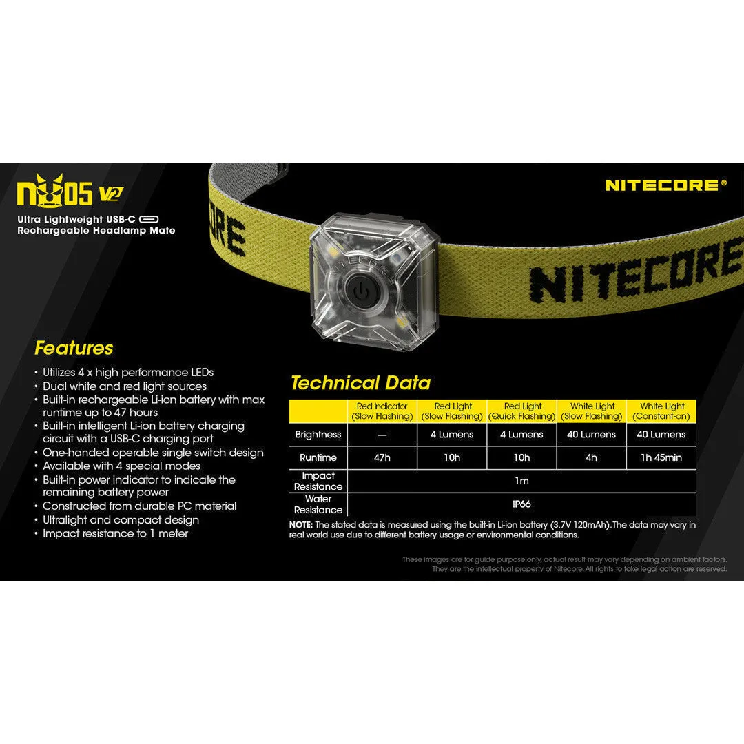 Nitecore NU05-V2 Red/White Safety and Signal Light (USB-C Rechargeable)