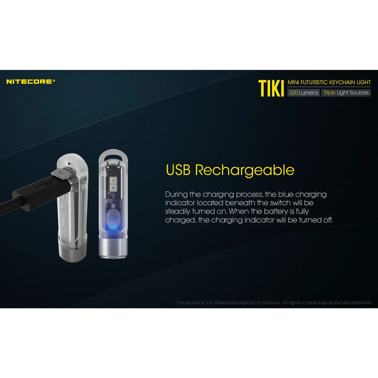 Nitecore TIKI LE Keychain Light w/ Aux. Red/Blue Beams (300 Lumens | USB Rechargeable)
