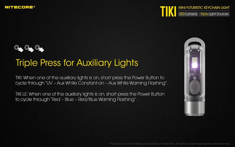 Nitecore TIKI LE Keychain Light w/ Aux. Red/Blue Beams (300 Lumens | USB Rechargeable)