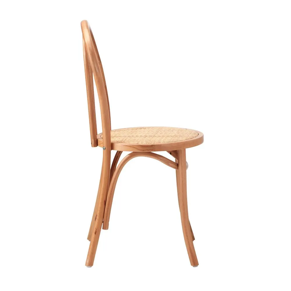 Oikiture 2PCS Dining Chair Solid Wooden Ratan Seat Beige