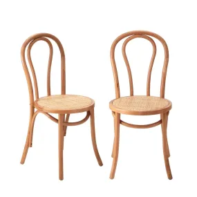 Oikiture 2PCS Dining Chair Solid Wooden Ratan Seat Beige